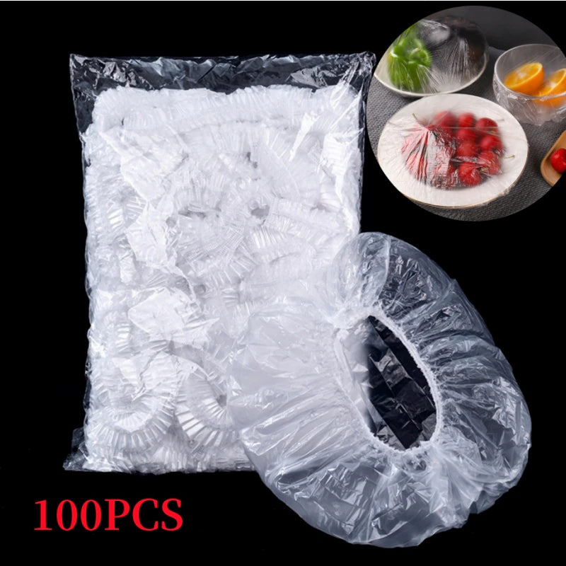 100Pcs Disposable Food Cover Food Grade Fruit Vegetable Storage Bag Elastic Plastic Bag Bowls Cups Kitchen Fresh Keeping Bag