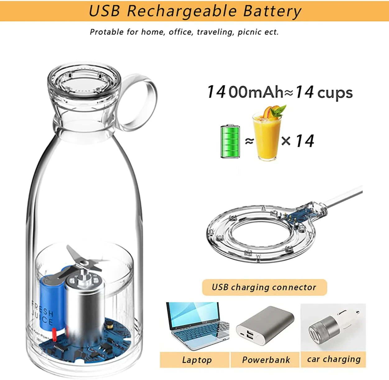 Portable Blender Orange Juicer Electric Fresh Juice Extractors Wireless Blender Bottle Smoothie Blender Citrus Squeezer Bullet