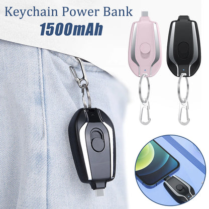 1500Mah Portable Keychain Charger Type-C Ultra-Compact Mini Battery Pack Fast Charging Backup Power Bank for Iphone 14 12